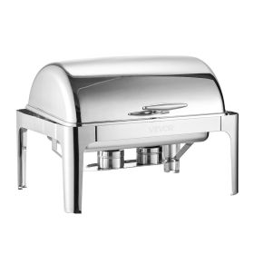9Qt Rectangle Roll Top Chafing Dish Set with Full-Size Pan Stainless Steel