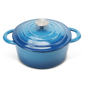 Dutch Oven,Dutch Oven Pot with Lid,3 QT Enamel Dutch Ovens with Dual Handles,Cast Iron Pot for Braiser,Cooking,Gifts for Family (Color: Blue)